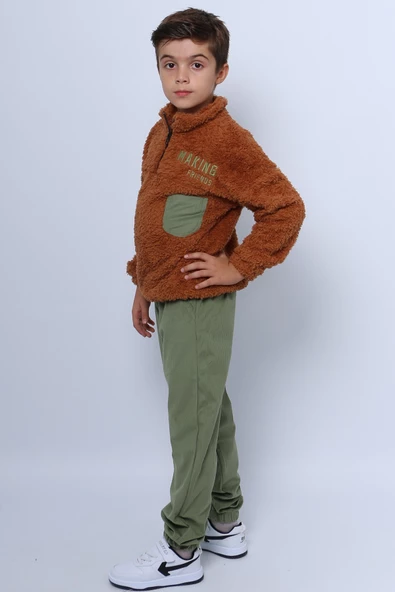 ERKEK ÇOCUK PELUŞ ALT-ÜST TAKIM FERMUARLI NAKIŞLI D49 - Resim 3