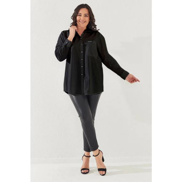 Büyük Beden %100 Pamuklu Likralı Gömlek - 2