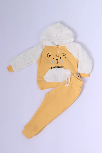 BEBEK PELUŞ EŞOFMAN TAKIMI BASKILI ÇITÇITLI D38 - 2