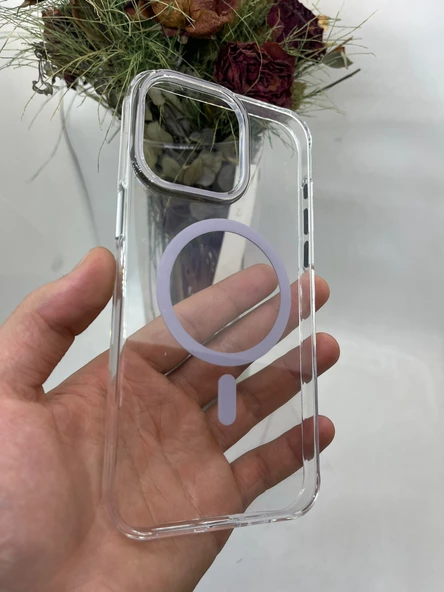 iPhone 15 Pro Max Şeffaf Mika Lila Magsafe Kılıf