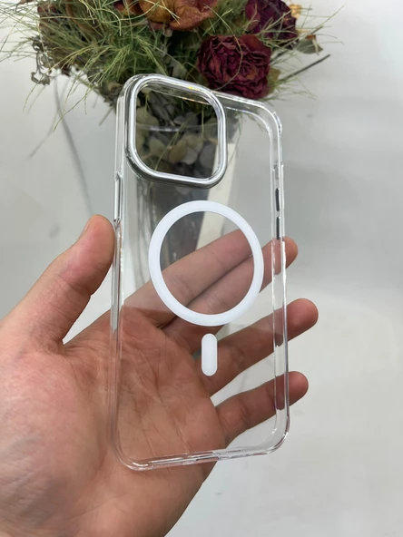 iPhone 13-14 Şeffaf Mika Beyaz Magsafe Kılıf