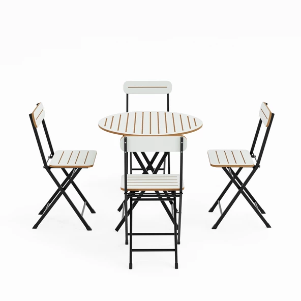 Eportatif 4 Kişilik Yuvarlak Bistro Takım Bahçe Mutfak Masa Sandalye Beyaz 1501 - 5