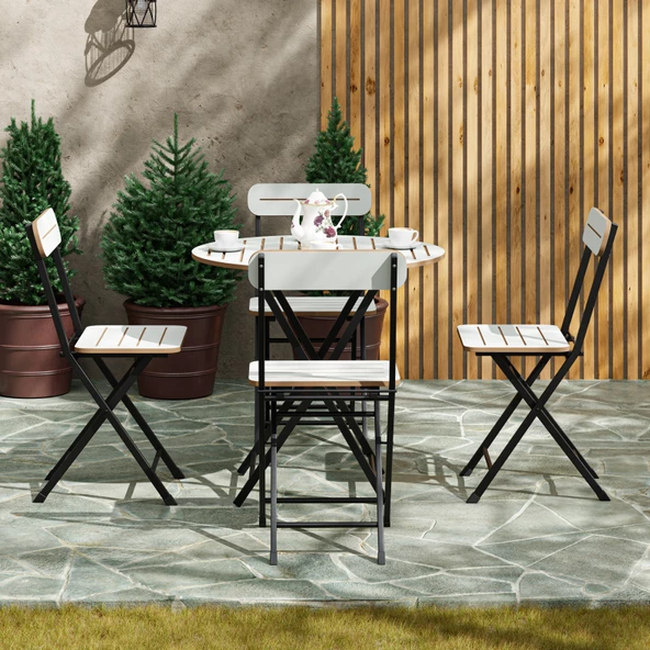 Eportatif 4 Kişilik Yuvarlak Bistro Takım Bahçe Mutfak Masa Sandalye Beyaz 1501 - 3