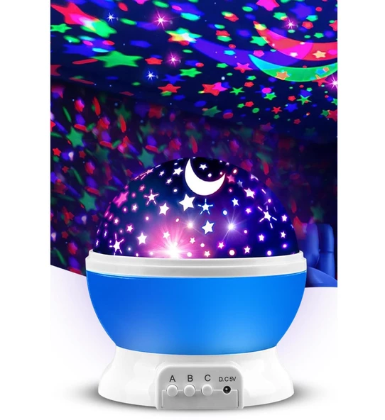 QASUL Çocuk Bebek Ve Çocuk Odası Gece Masa Lambası Işık Küre Projektörlü Yansıtmalı Renkli Yıldızlı Küre - 5