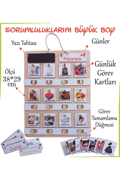 Ankebut Montessori Büyük Boy Sorumluluk Alma Beceri Ve Görev Tablosu Günlük Rutinim