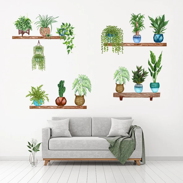 Raflı Saksılı Çiçek Tasarımlı Yapışkanlı Sticker MC-480B - 4