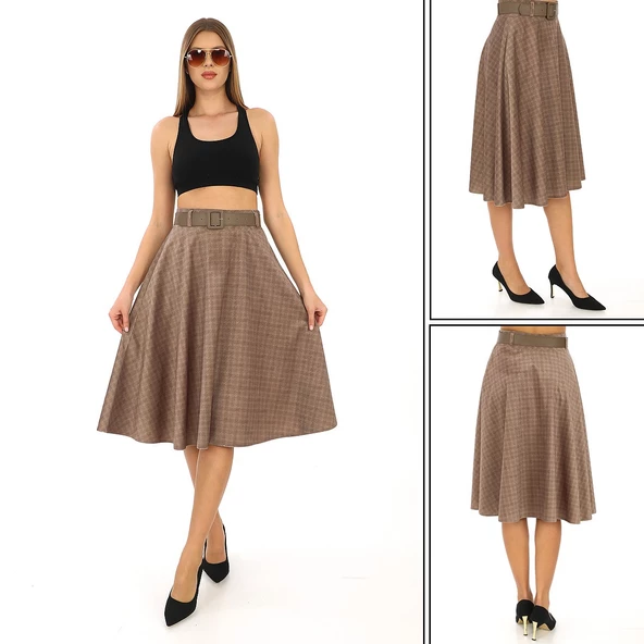 SORALLİNE KADIN KIŞLIK KLOŞ ETEK 780 DİJİTAL BEJ - 5