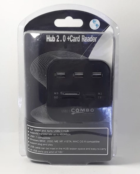Usb Çoğaltıcı & Kart Okuyucu 3 Port 2.0 Hadron HD160 HDX7006 Siyah - Resim 3