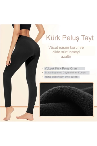 Trade Bazaar İçi Kürk Peluşlu Kışlık Termal Sıcacık Tutan Kadın Peluş Tayt - 4