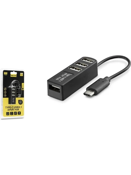 Hadron HDX7015 Type-C 3.1 - 4xUSB 3.0 Hub Telefon Uyumlu Type-C Çoklayıcı - Siyah