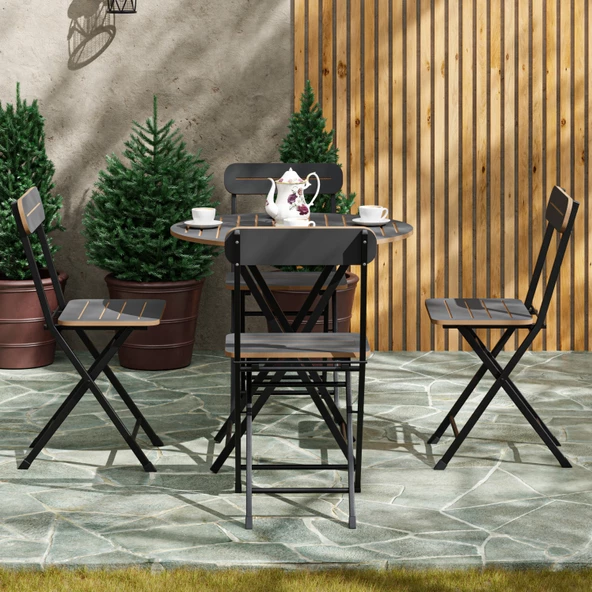 Eportatif 4 Kişilik Yuvarlak Bistro Takım Bahçe Mutfak Masa Sandalye Füme 1502 - 3