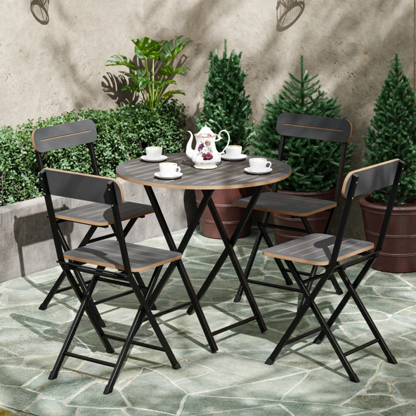 Eportatif 4 Kişilik Yuvarlak Bistro Takım Bahçe Mutfak Masa Sandalye Füme 1502