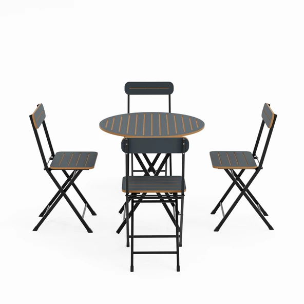 Eportatif 4 Kişilik Yuvarlak Bistro Takım Bahçe Mutfak Masa Sandalye Füme 1502 - 5
