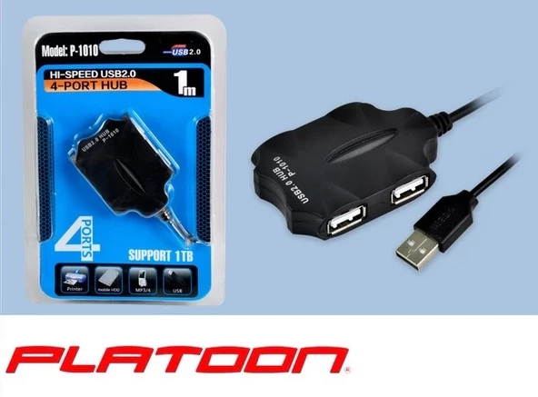 Usb Çoğaltıcı 4 Port 2.0 Platoon PL-5701 Siyah