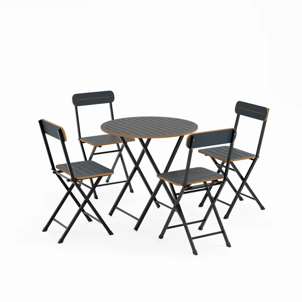 Eportatif 4 Kişilik Yuvarlak Bistro Takım Bahçe Mutfak Masa Sandalye Füme 1502 - 4