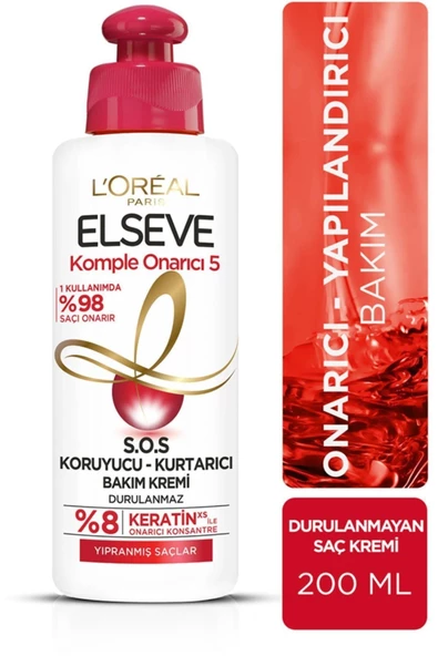 ELSEVE Komple Onarıcı 5 Yıpranmış Saçla Keratinxs Içeren S.o.s Koruyucu-kurtarıcı Bakım Kremi 200 Ml