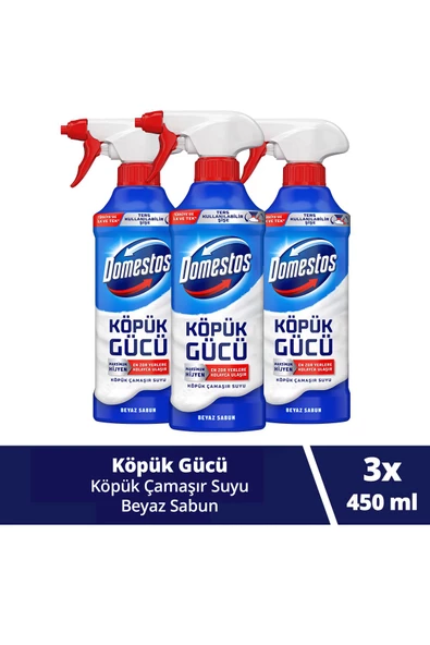 DOMESTOS Köpük Gücü Köpük Çamaşır Suyu Beyaz Sabun 450 ml X3