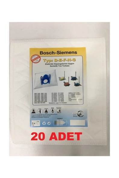 Bosch Bsg 6000 - 6999 Logo Type G Süpürge Toz Torbası 20 Adet Btm102177 - Resim 2