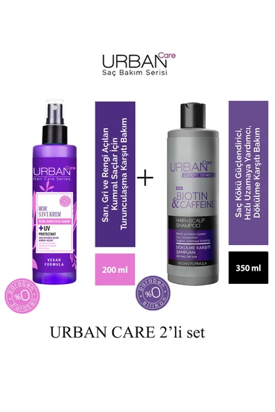 URBAN CARE Expert Biotin & Kafein Şampuan 350 ml + Turunculaşma Karşıtı Mor Sıvı Saç Kremi-200 ML