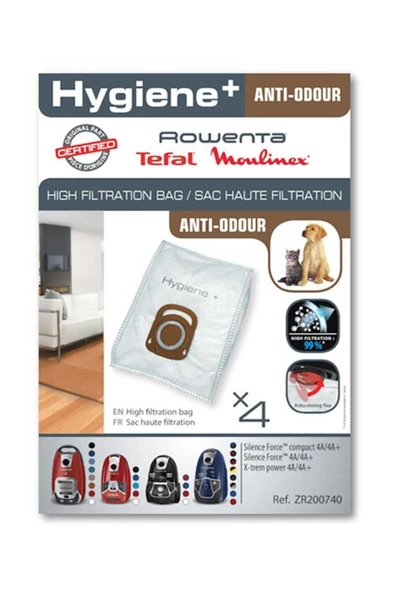 Rowenta Hygiene+ 4’lü Koku Giderici Toz Torbası ZR200740 - Resim 2