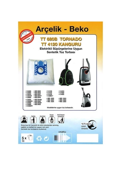 Arçelik Kanguru S 4120 Uyumlu Süpürge Bez Toz Torbası 25 Adet - 2