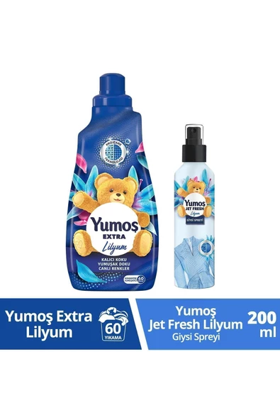 YUMOŞ Jet Fresh Giysi Spreyi Lilyum 200 Ml 1 Adet + Çamaşır Yumuşatıcısı Konsantre Lilyum 1440