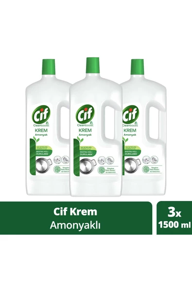 CİF Krem Yüzey Temizleyici Amonyaklı Klor Boya Fosfat Paraben Içermez 1500ml 3adet