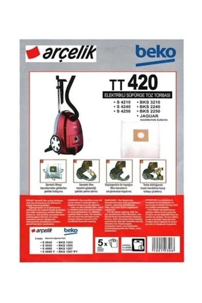 Arçelik S 4240 Elektrikli Süpürge Sentetik Toz Torbası 5 Li Paket Orjinal