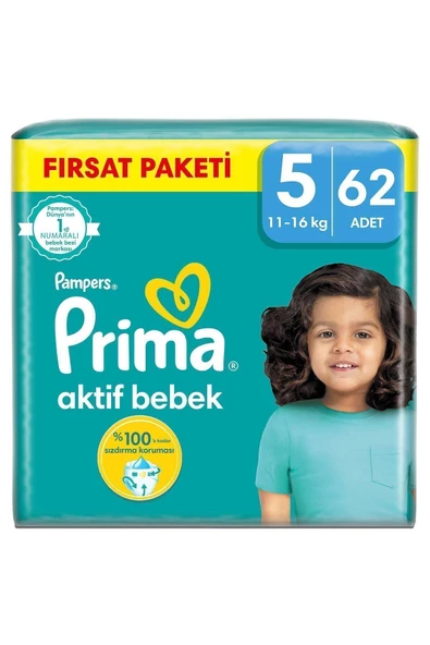 PRİMA Bebek Bezi Aktif Bebek Mega Fırsat Paket Junior 5 No 62 Li