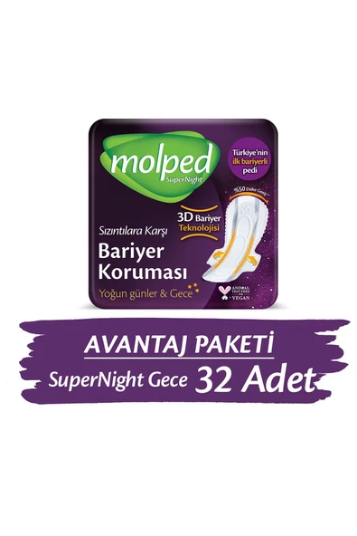 MOLPED Supernight Gece Hijyenik Ped 16 Lı X 2 Adet