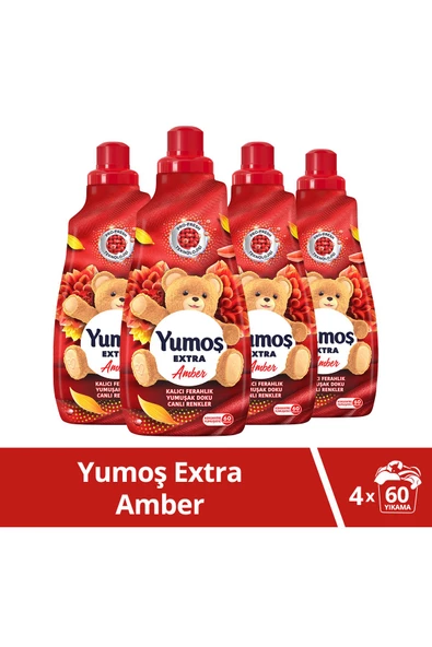 YUMOŞ Extra Konsantre Çamaşır Yumuşatıcısı Amber 1440 ml 60 Yıkama 4adet