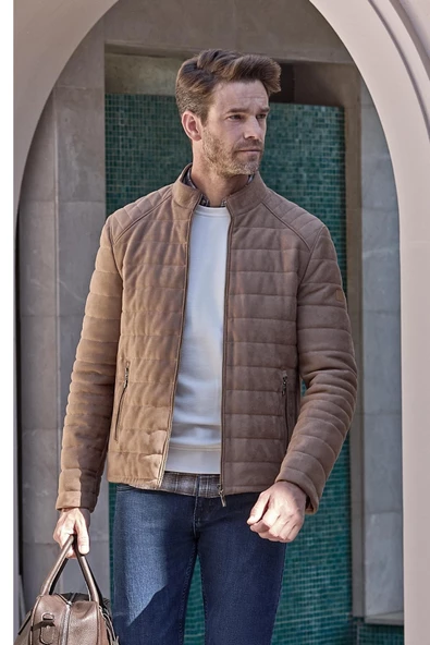 Sütlü Kahverengi Suni Deri Hakim Yaka Düz Yırtmaçsız Tam Astar Slim Fit Casual Deri Mont 1038245150 - 2