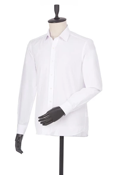 Beyaz Uzun Kol Filafil Sert Yaka  Slim Fit Dar Kesim Basic Gömlek 1004225008 - 4