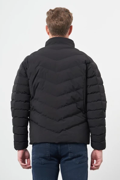 Siyah Dolumlu Hakim Yaka Slim Fit Dar Kesim Klasik Mont 1007245153 - Resim 5