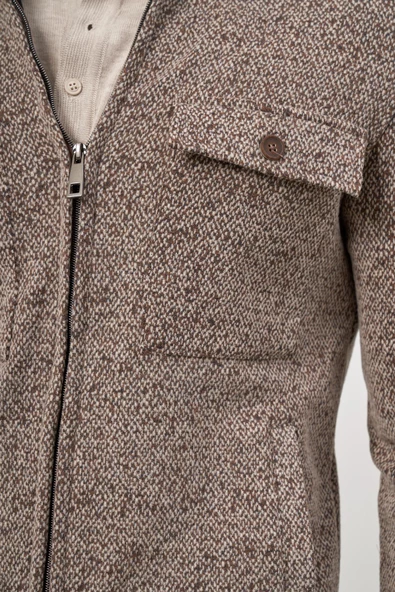 Taba Örme Bebe Yaka Kendinden Desenli Yırtmaçsız Astarsız Slim Fit Classic Mont 1007245156 - Resim 6