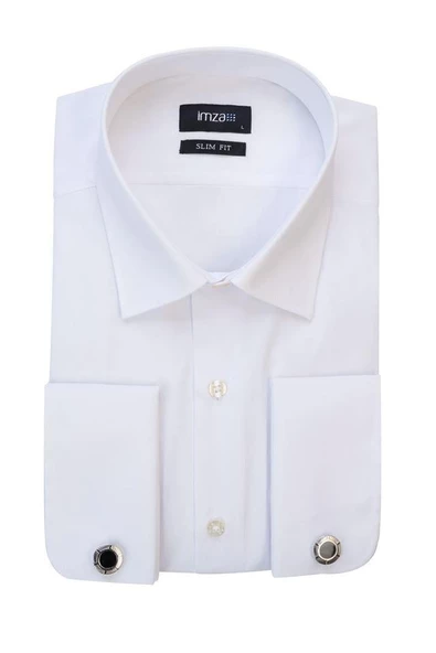 Beyaz Uzun Kol Sert Yaka  Slim Fit Dar Kesim Basic Gömlek 1004225059