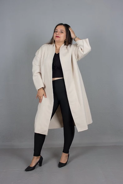 Büyük Beden Kadın Giyim Oversize Kaşe Kaban - 6
