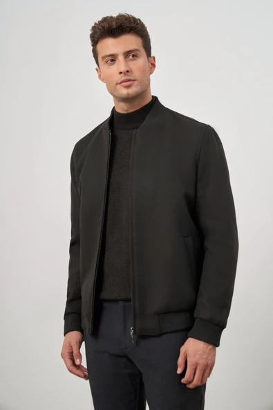 Siyah Kaşe Kolej Yaka Düz Yırtmaçsız Tam Astar Comfort Fit Classic Mont 1007245159 - 5