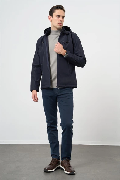 Koyu Lacivert Kapüşonlu Astarlı Slim Fit Dar Kesim Casual Mont 1007235900 - Resim 3