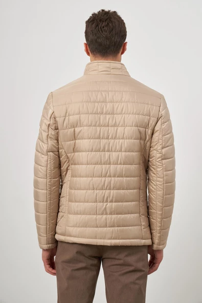 Bej Kapitone Hakim Yaka Düz Yırtmaçsız Tam Astar Slim Fit Classic Mont 1007245155 - Resim 7