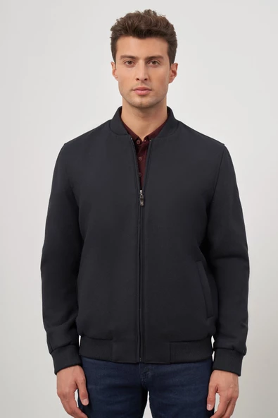 Koyu Lacivert Kaşe Kolej Yaka Düz Yırtmaçsız Tam Astar Comfort Fit Classic Mont 1007245159 - 5