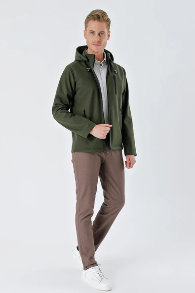 Koyu Haki Kapüşonlu Astarlı Slim Fit Dar Kesim Casual Mont 1007235900 - Resim 4
