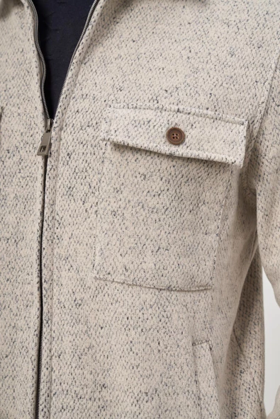 Bej Örme Bebe Yaka Kendinden Desenli Yırtmaçsız Astarsız Slim Fit Classic Mont 1007245156 - Resim 6