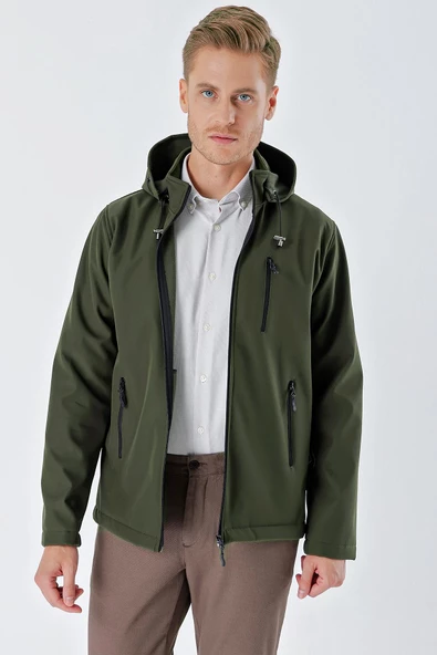 Koyu Haki Kapüşonlu Astarlı Slim Fit Dar Kesim Casual Mont 1007235900 - Resim 2