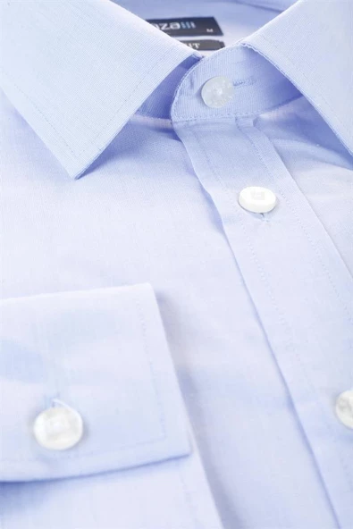 Mavi Uzun Kol Filafil Sert Yaka  Slim Fit Dar Kesim Basic Gömlek 1004215008 - Resim 3