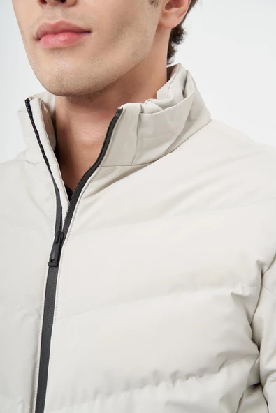 Taş Rengi Dolumlu Hakim Yaka Slim Fit Dar Kesim Klasik Mont 1007245153 - Resim 4