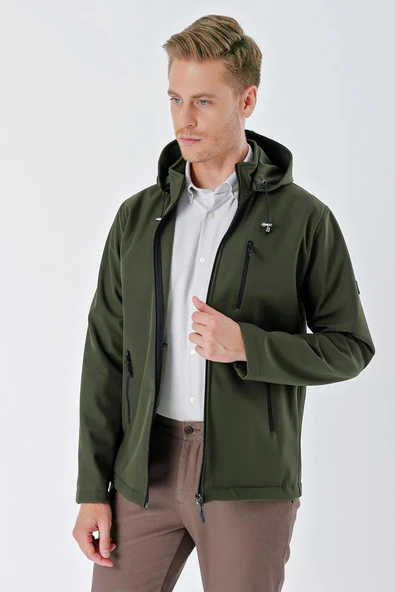 Koyu Haki Kapüşonlu Astarlı Slim Fit Dar Kesim Casual Mont 1007235900 - Resim 3