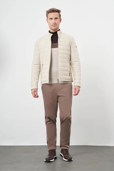 Koyu Bej Suni Deri Hakim Yaka Düz Yırtmaçsız Tam Astar Slim Fit Casual Deri Mont 1038245150 - 2