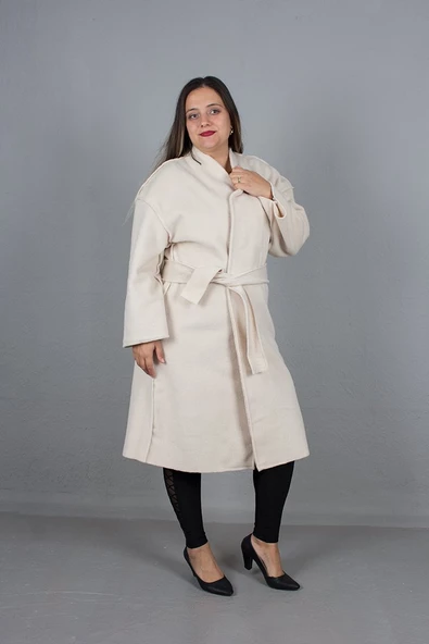 Büyük Beden Kadın Giyim Oversize Kaşe Kaban - 7