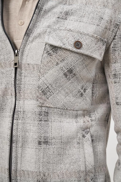 Taş Rengi Örme Bebe Yaka Kendinden Desenli Yırtmaçsız Astarsız Slim Fit Classic Mont 1007245157 - Resim 6